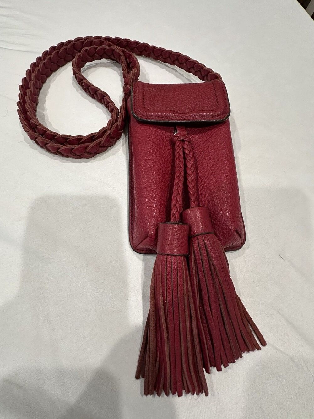 Rebecca Minkoff Isobel Phone Crossbody Bag Deep Red Pebbled Leather Braided